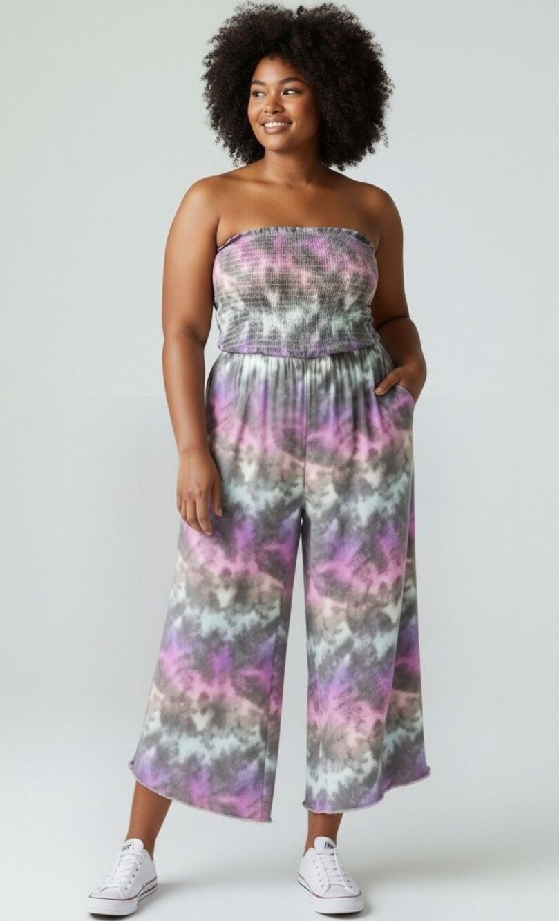 Torrid Plus Size Tropical Palm Strapless Wide Leg Jumpsuit Womens 1
